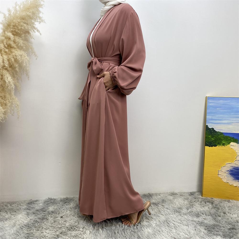 12-Color Slim Fit Long Sleeve Cardigan with Pockets - Casual Muslim Robe Style 1876