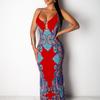 New European And American Ethnic Style Printing Casual Slim-Fitting Fishtail Sexy Suspender Floor-Mopping Long Dress