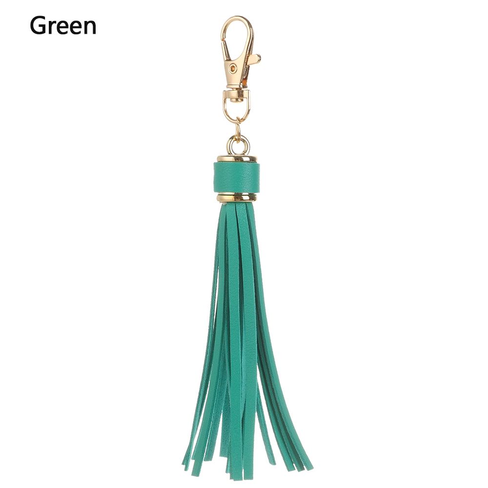 

10 Colors Bag Accessory Fringe Jewelry KeyRing Tassel Key Chain PU Leather Tassels KeyChain Strap зелений