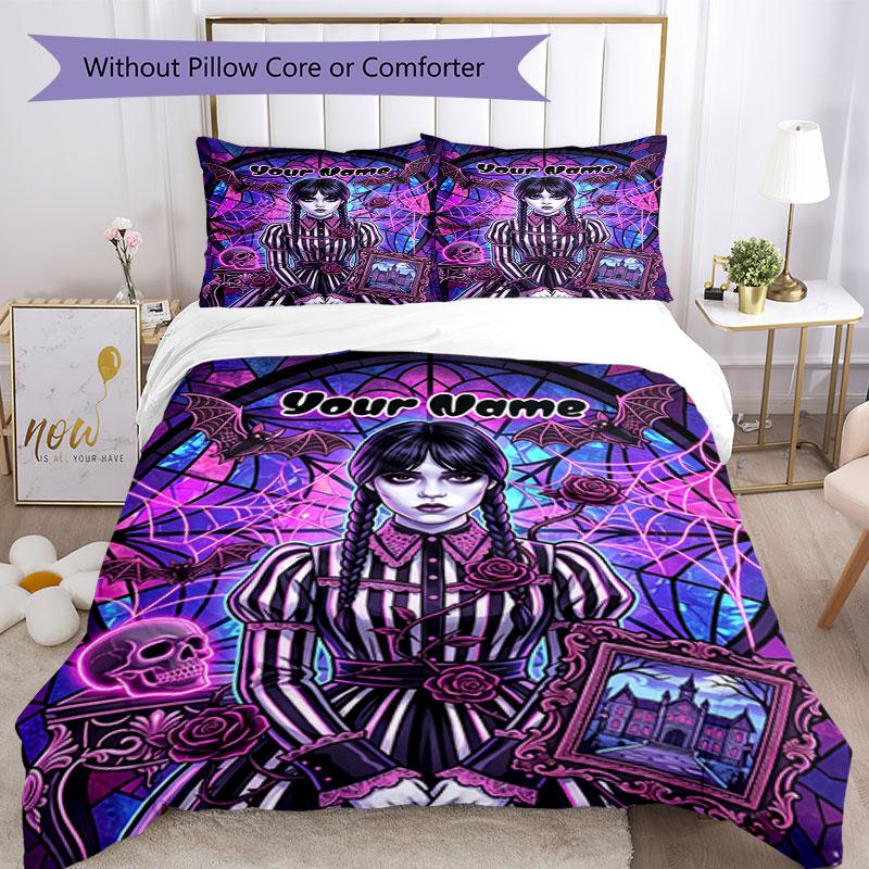 3PC Custom Name Gothic Fantasy Portrait Bedding Set Printed Bedding Set Duvet Cover Closure Includes 1 Duvet Cover & 2 Pillowcases for All Seasons Bed