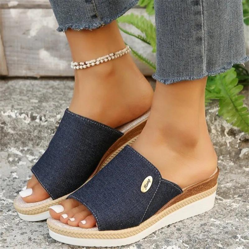 New Large Size Women'S Shoes Foreign Trade Slippers Women'S Slippers Wedge Heel Thick Sole Lightweight Casual Shoes