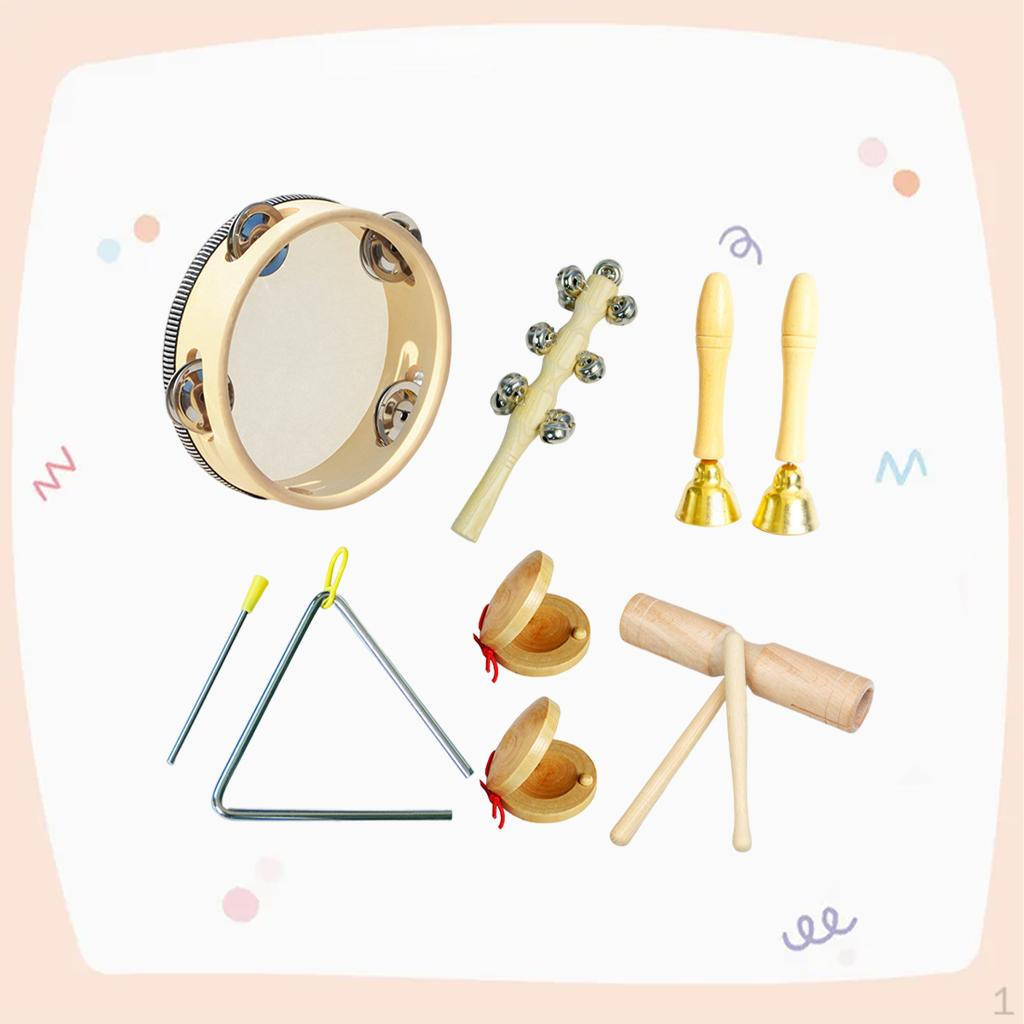 5 Pieces Musical Instruments Set Educational Toy Wooden Percussion Creative Natural Wood