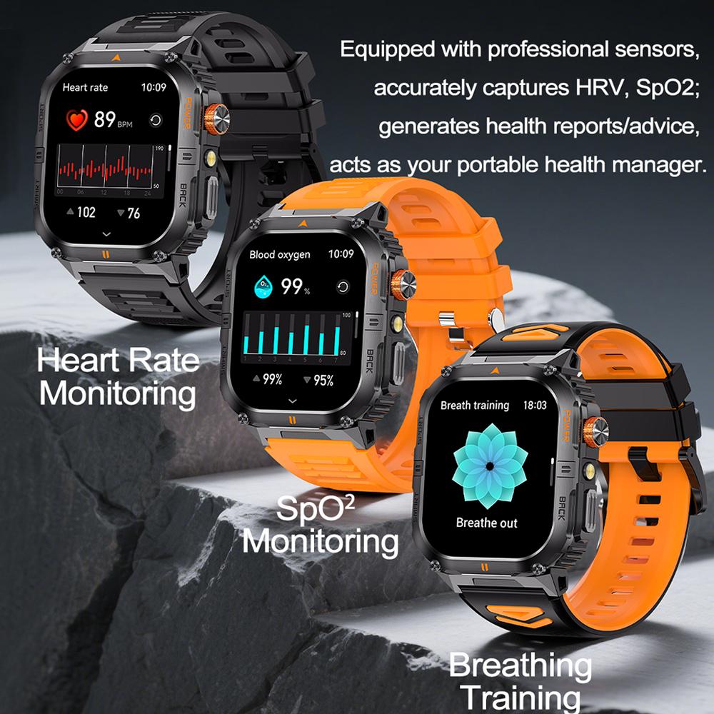New Smart Watch Men 1000mAh Large Capacity Battery Outdoor Flashlight Bluetooth Call Waterproof Sport Fitness Smartwatch