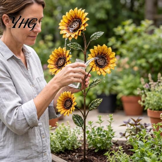 Outdoor Floral Landscaping Accents Vintage Sunflower Hummingbird Feeder, Metal Garden Stake Water Station, Decorative Lawn Stakes Bird Feeding