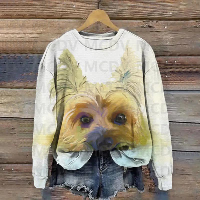 Dandelion Daisy Watercolor Ink Puppy Animal Art Design Print Sweatshirt 3D Printed Women Casual Pullover
