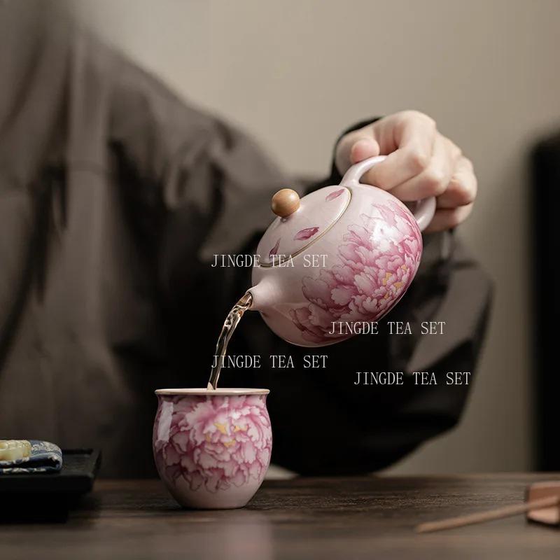 180ml Antique Pink Peony Teapot Ceramic Xishi Teapot Kaikai Ru Kiln Tea Pot Kung Fu Tea Set Accessories Underglaze Color
