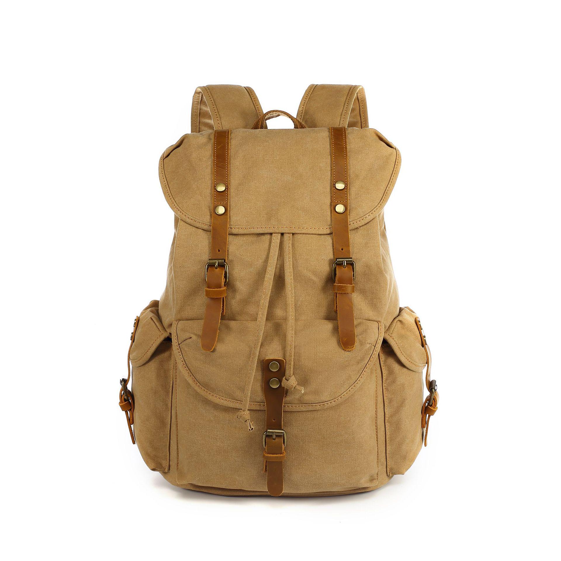 

Retro Washed Canvas Backpack with Cowhide Trim for Outdoor Sports 45cm Height, 32cm Width, 19cm Depth хаки
