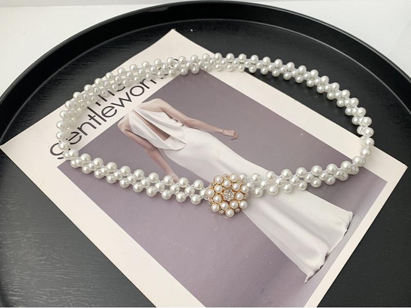 Elegant Pearl And Rhinestone Embedded Waist Belt For Women's Dresses And Outfits