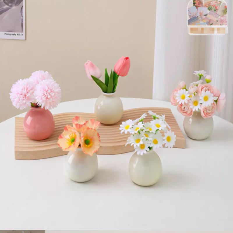 Mini Keramik Blumenvase Vintage Stil Kleine Dekorationsvase 1 Stück Schreibtischornament für Arbeitszimmer Bücherregal Wohnzimmer Dekoration