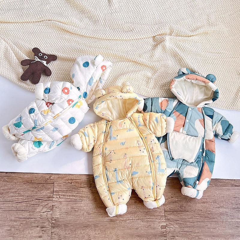 Warmer dicker Fleece Baby Strampler mit langen Ärmeln Neugeborenes Baby Winter Krabbelkleidung