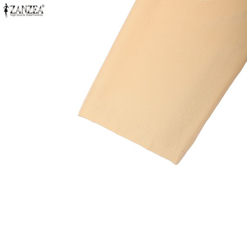 ZANZEA Women Elegant Square Collar Casual Long Sleeve Splice Pleated Dress