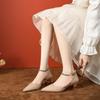 Fashion Breathable Suede High Heel Sandals Women 5cm Chunky Heel Hollow Metal Strap Shoes for Office Daily Wear