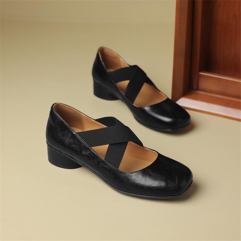Fashion 2024 New Spring Sheepskin Women Shoes Round Toe Low Heel Women Pumps Mary Jane Shoes for Women Shallow Ballet Leather Shoes