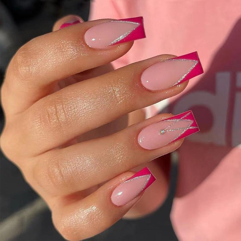 Press On Nail French Tip Nail Square Nail Tips Fake Nail Full Cover False Nail with Designs Artificial Acrylic Nail