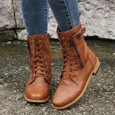 2024 Nowe Plus Size Retro Damskie Buty Western Punk Sznurowane Buty Motocyklowe Z Klamrą Zamek Błyskawiczny Buty Do Połowy Łydki Damskie Krótkie Botas