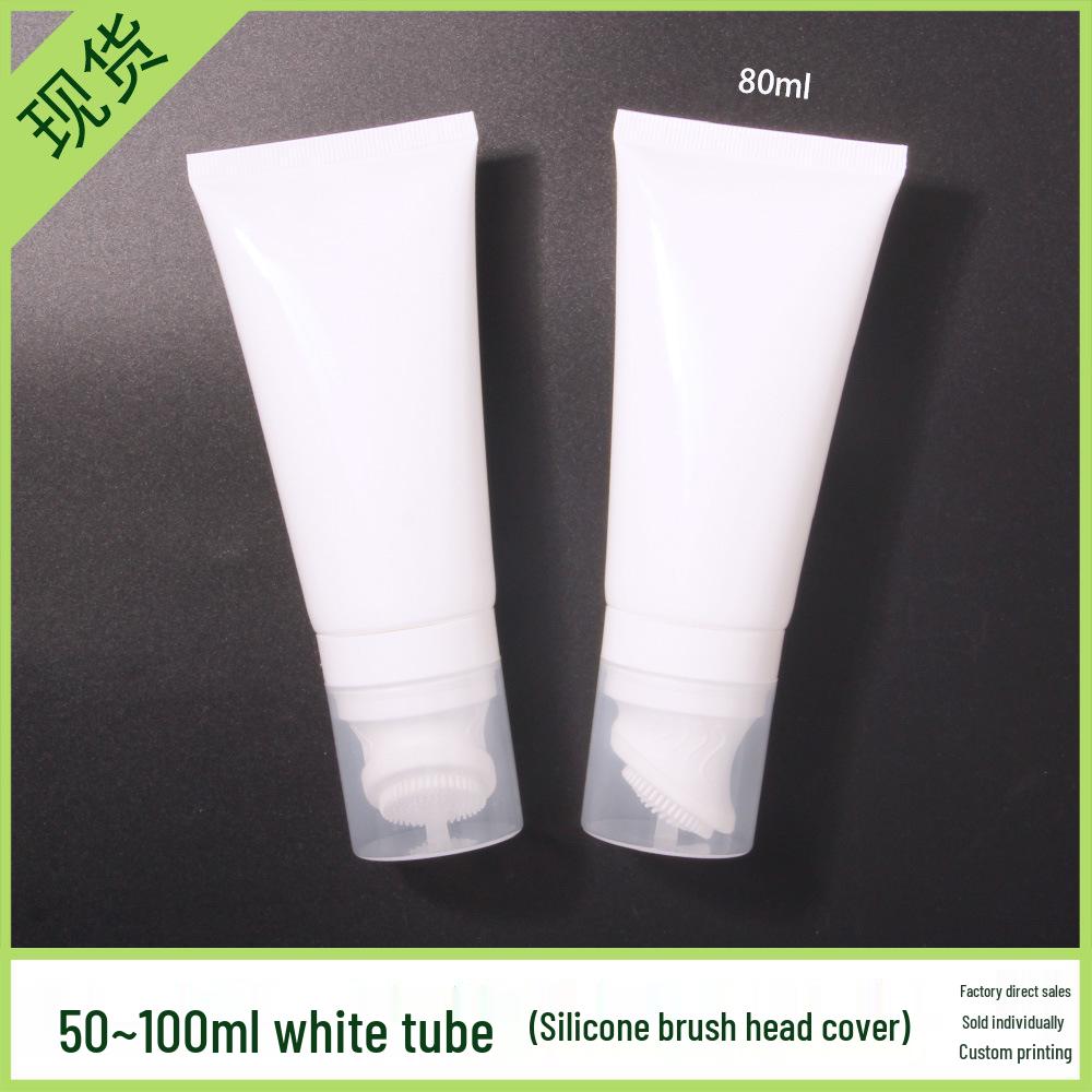 50/80/100ml White PE Soft Tube with Silicone Brush Head for Skincare Facial Cleanser