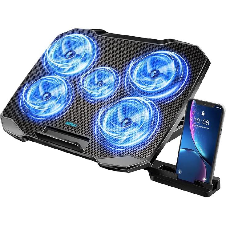Laptop Cooling Pad Laptop Cooler Stand, Laptop Fan Cooling Pad for 12-15.6 Inch Laptop Notebooks, 5 Quiet Fans, 5 Angle Adjustable Laptop Cooling