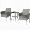 3 Piece Rattan Bistro Set, PE Wicker Garden Furniture Conversation Set with 2 Tier Glass-Top Table, Chairs, Dark Grey