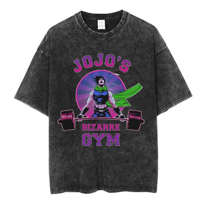 Vintage Washed Anime Jojo Bizarre Adventure T-shirt Giorno Giovanna Manga Graphic T-shirts Men's Clothing Cotton Casual T shirts