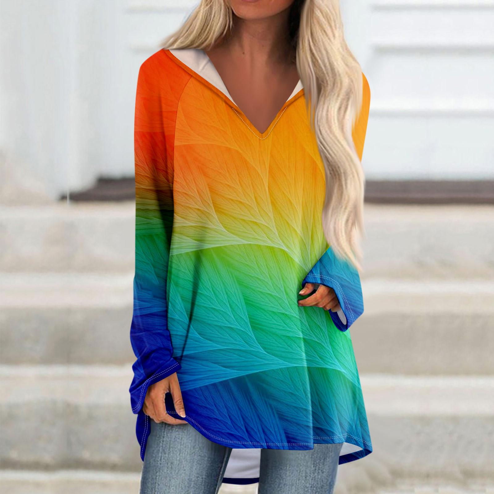 Женские свободные топы с V-образным вырезом и капюшоном с длинными рукавами — фото 10