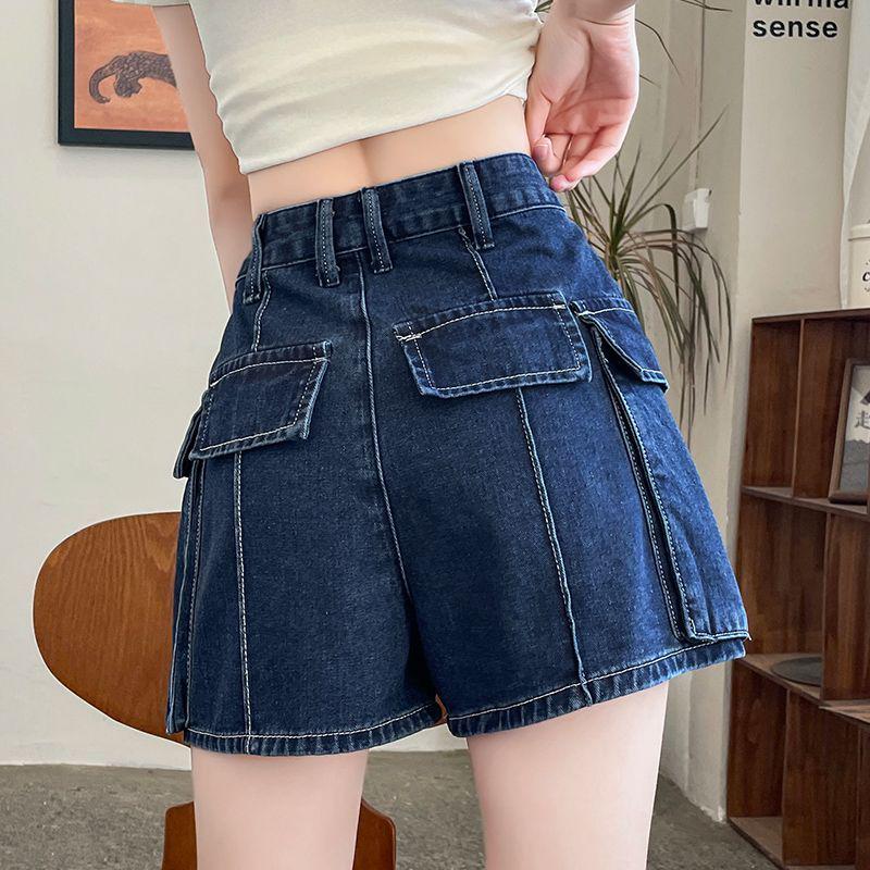 

Trendy Women s Summer 2026 High-Waisted Denim Shorts: Slimming A-Line, Loose Fit, Wide-Leg Design XS (75-89 jin) джинсовый синий