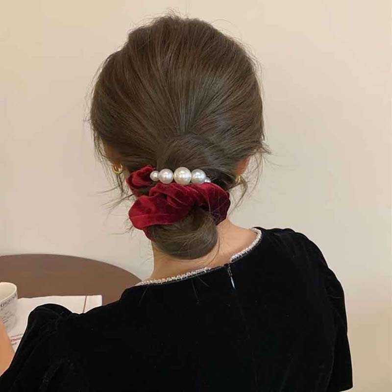 Eleganter Korallfleece Perlen Haarband Für Frauen Mädchen Haargummi Süßer Haarschmuck Scrunchie Haarband Mode Haaraccessoires