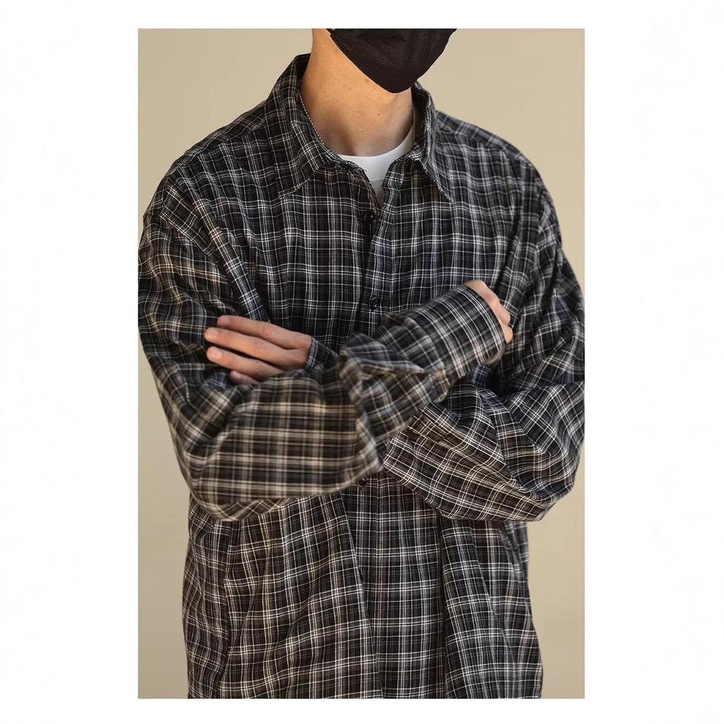 Unisex Retro Plaid Long Sleeve Vintage Workwear Shirt