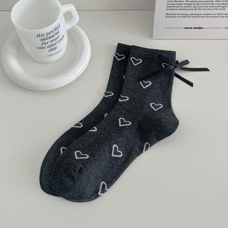Female Spring and Autumn All Tie Bowknot Wave Dot Lace Fold Wear In The Tube Pile Pile Cotton Socks
