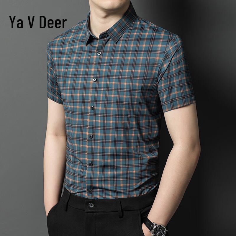 

Yalu Men s Short-Sleeve Plaid Shirt 52