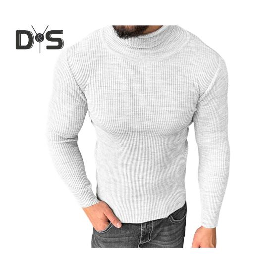 

Мужской свитер осень-зима, трикотажный облегающий свитер с высоким воротником, эластичный топ, однотонный повседневный спортивный свитер M белый