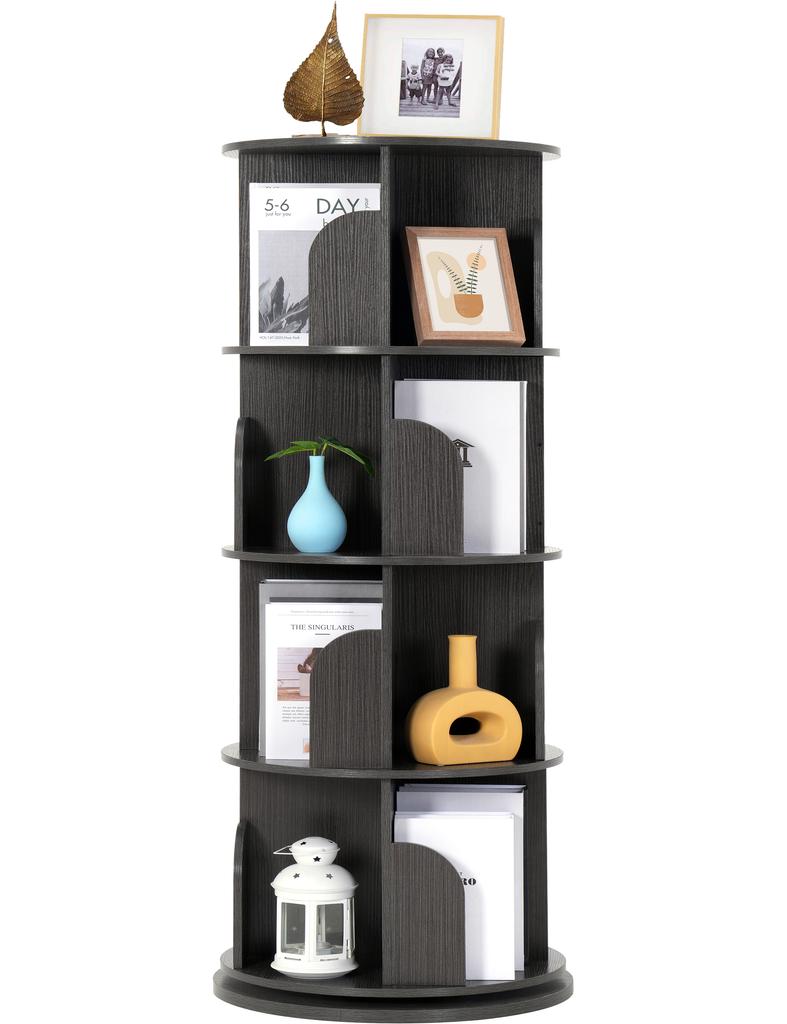 Rengue Rotating Bookshelf Tower, 4 Tiers 360 Spinning Book Case Revolving Book Shelf Corner Organizer Display ,18" Wide, Grey