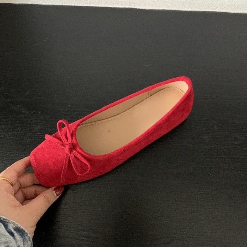 Retro Solid Color Single Shoes Autumn New Light Mouth Bow Grandma Shoes Inner Height Increase One Pedal