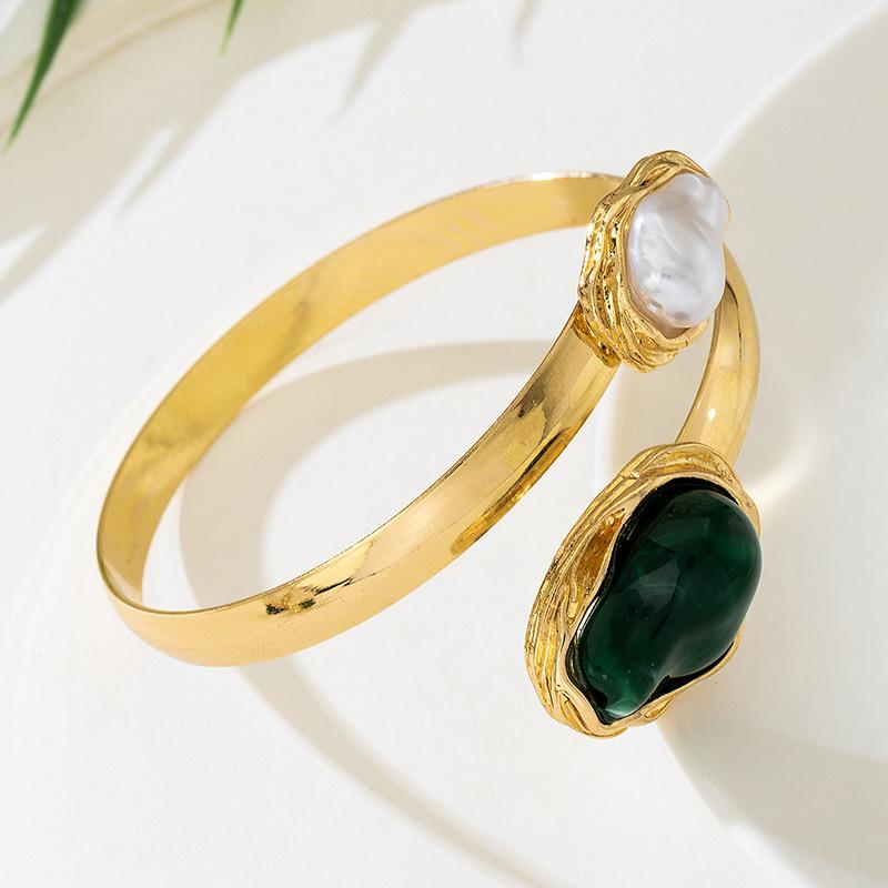 European and American Fashion Simple Bohemian Bracelet Geometric Pearl Opening Adjustable Bracelet Ring Set