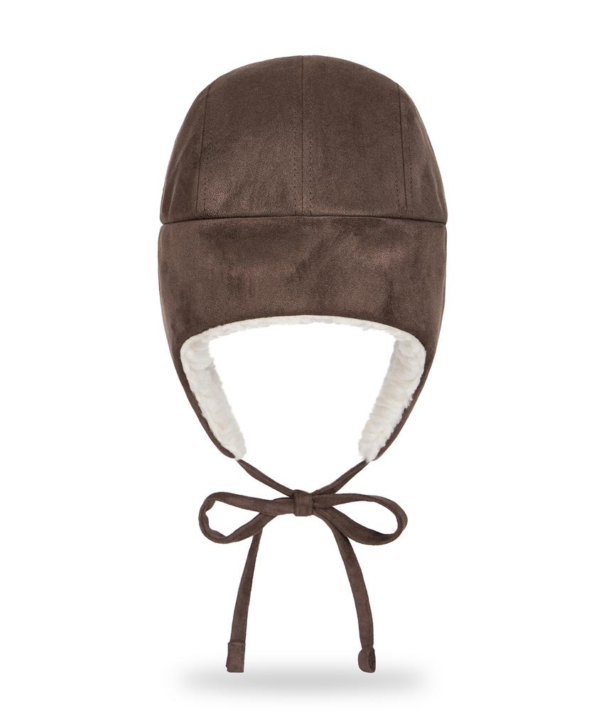 Bajal Va Curved Circle Logo Suede Flap Cap Dark Brown