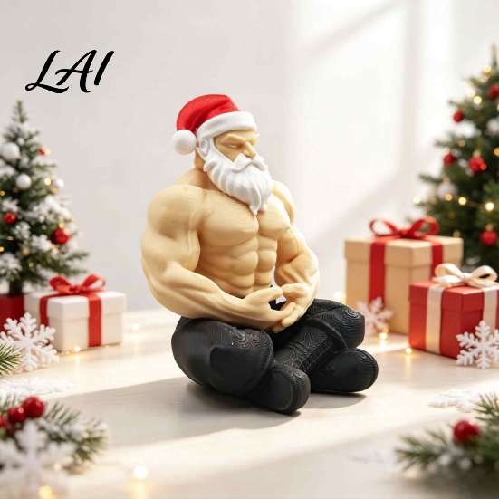 Office Desk Holiday Decor Strong Muscles Santa Claus Ornament Muscle Lines And Beard Decor 3D Printed Funny Party Decorations Christmas Decoration,