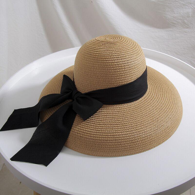 2025 Sommer Damen Große Schleife Sonnenhut Hepburn Stil Vintage Design Breiter Rand Strohhut Einfarbig UV-Schutz Urlaubsstrandhut