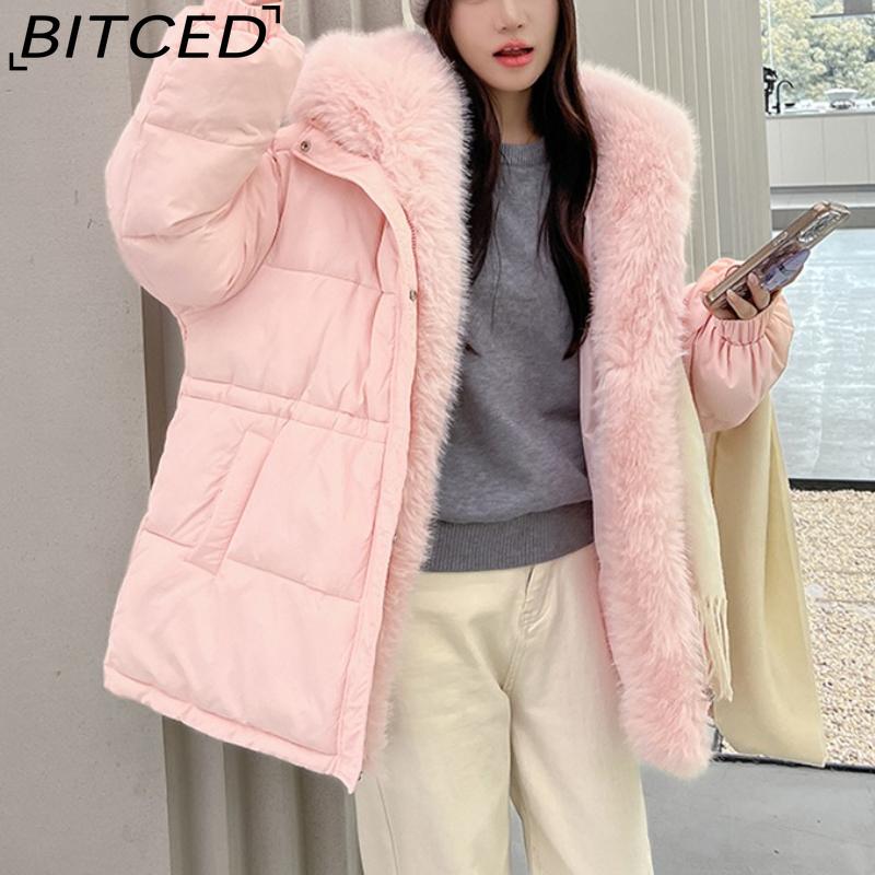 BITCED Detachable Oversized Fur Collar Down Jacket for Women Winter Thickened Waist-Defining Fur-Trimmed Parka