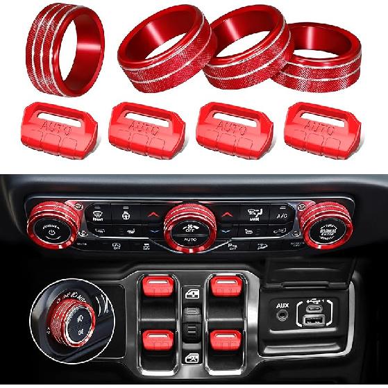 8Pcs Button Knob Cover for Jeep Wrangler JL JLU 2018-2024 2025 & Gladiator JT -2024 2025 Accessories, JL Window Switch Button Cover Volume Radio Air