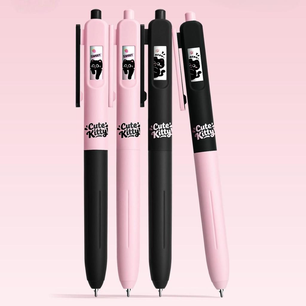 4/5pcs Cute Kitty Gel Pens Set Click-to-Change Pattern Kawaii Cat Gel Ink Pens 0.5mm Tip Black Refill School Supplies
