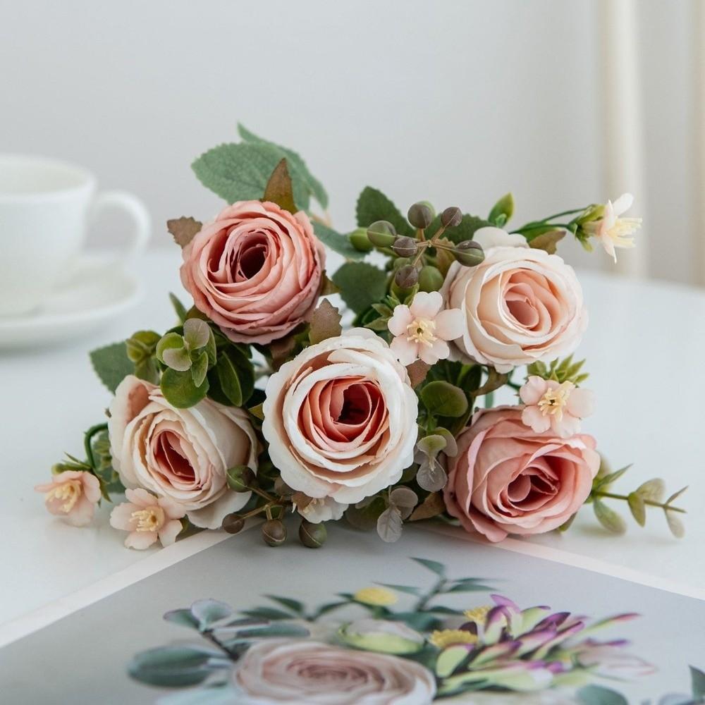 Embroidered Ball Simulation Flower Bundle Design Artificial Flower Lifelike Silk Rose Party Decor