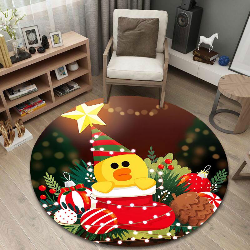 Contemporary Round Sunflower Multicolor Floor Rug, Non-Slip Floor Mat for Bedroom