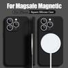 Magnetic For Magsafe Case For iPhone 15 Pro Max Coque Built-in Metal Plate Soft Silicone Cover For iPhone 14 16 Pro Max 13 12 11