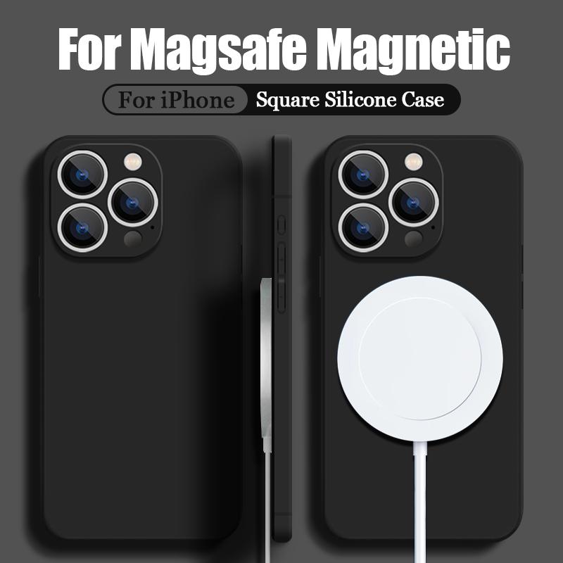 Magnetic For Magsafe Case For iPhone 15 Pro Max Coque Built-in Metal Plate Soft Silicone Cover For iPhone 14 16 Pro Max 13 12 11