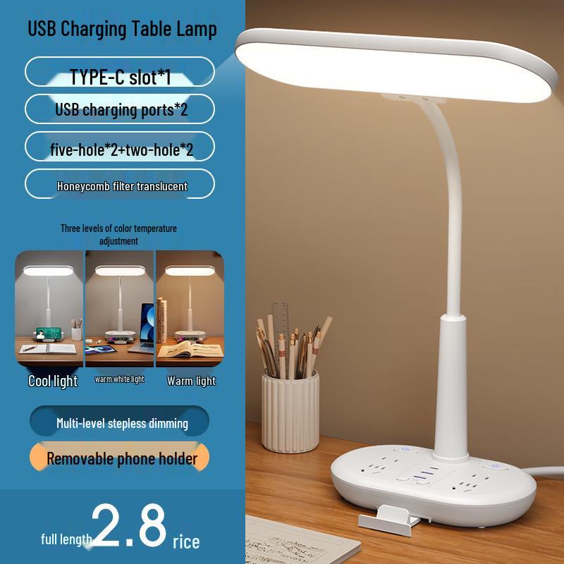 AA Grade LED Eye-Protection Desk Lamp with USB, Soft Light, Night Light, and Wireless Charging for Bedroom or Bedside