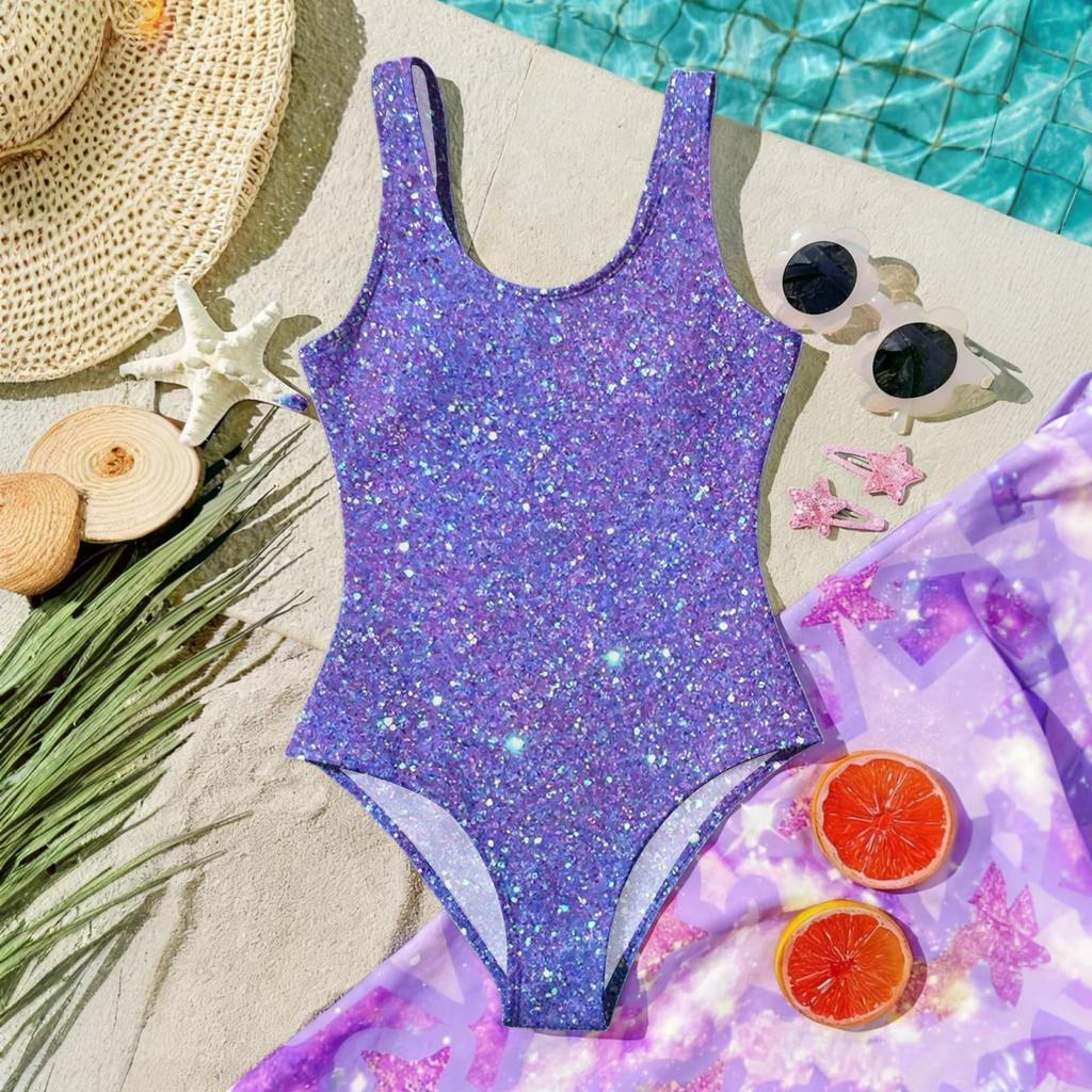 Mädchen Badeanzug Pailletten-Print Ärmellos Kinder Badebekleidung Bequeme Passform Leichter Stoff Geeignet für Sommer Strand Pool