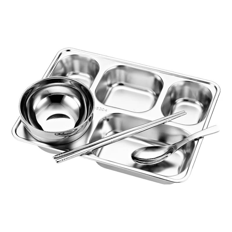 Deepened 5-Compartment Stainless Steel Lunch Plate Set