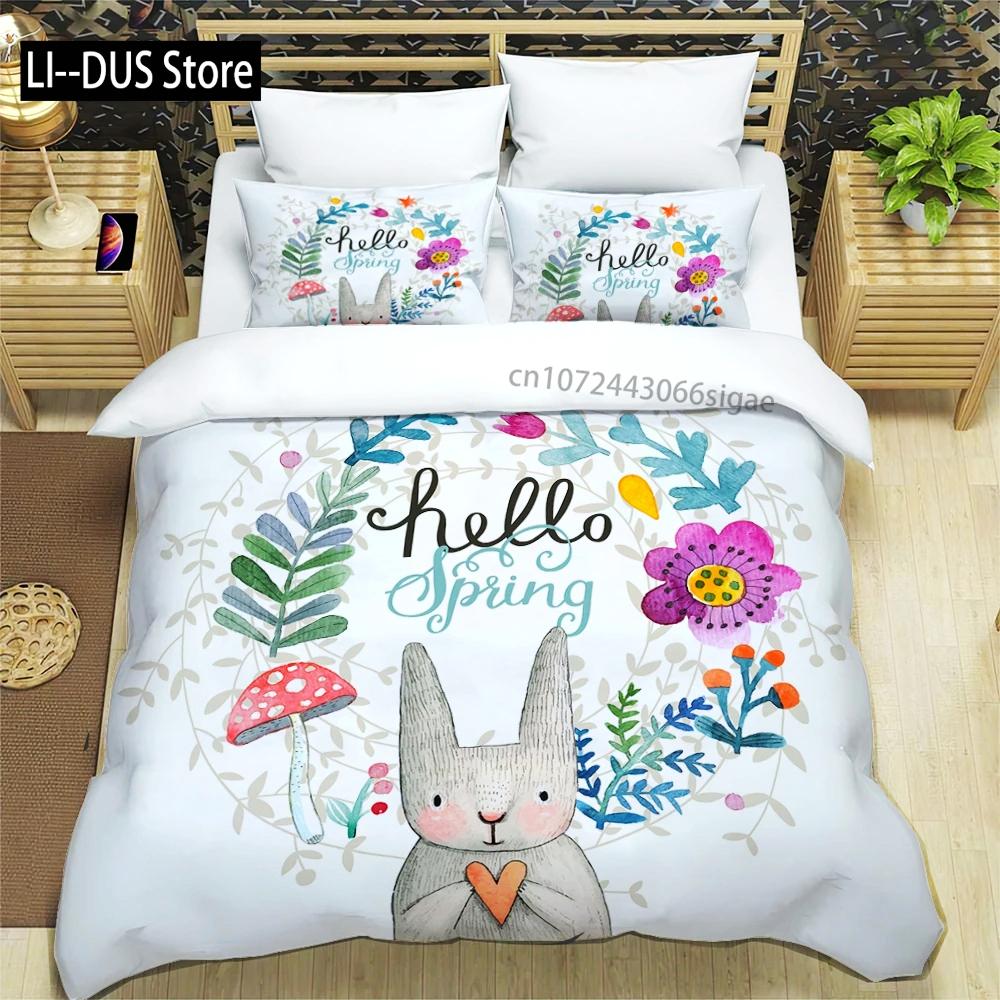 

Rabbit HD Print Bedding Set for Girl Boy King Size Bedding Setchildren s Bed Double Bed Duvet Covers Pillowcase Bedding Set EU single(135x200cm)
