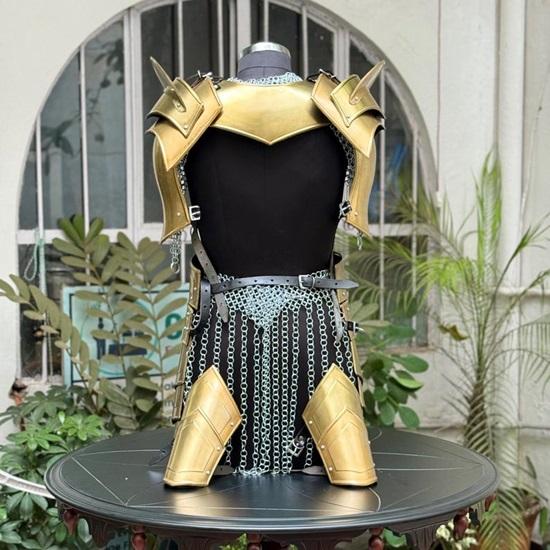 Medieval Women’s Warrior Armor Set  Black Chainmail LARP  Cosplay Costume  Fantasy Reenactment And Festival Gear
