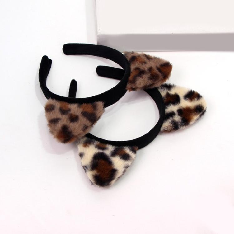 Leopard Pattern Cats Ear Headband Cosplay Costume Hairhoop Masquerades Headwear for Women and Girl Face Washing Hairband