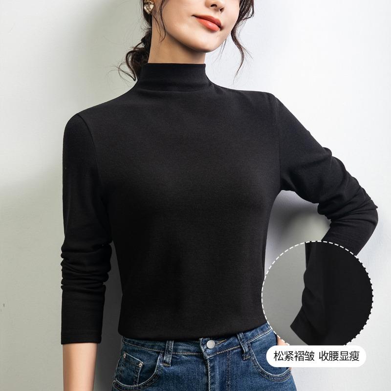 

Semi-turtleneck bottoming shirt for women s autumn and winter, new spring and autumn warm slim-fit shirt, high-end stacked top M чёрный